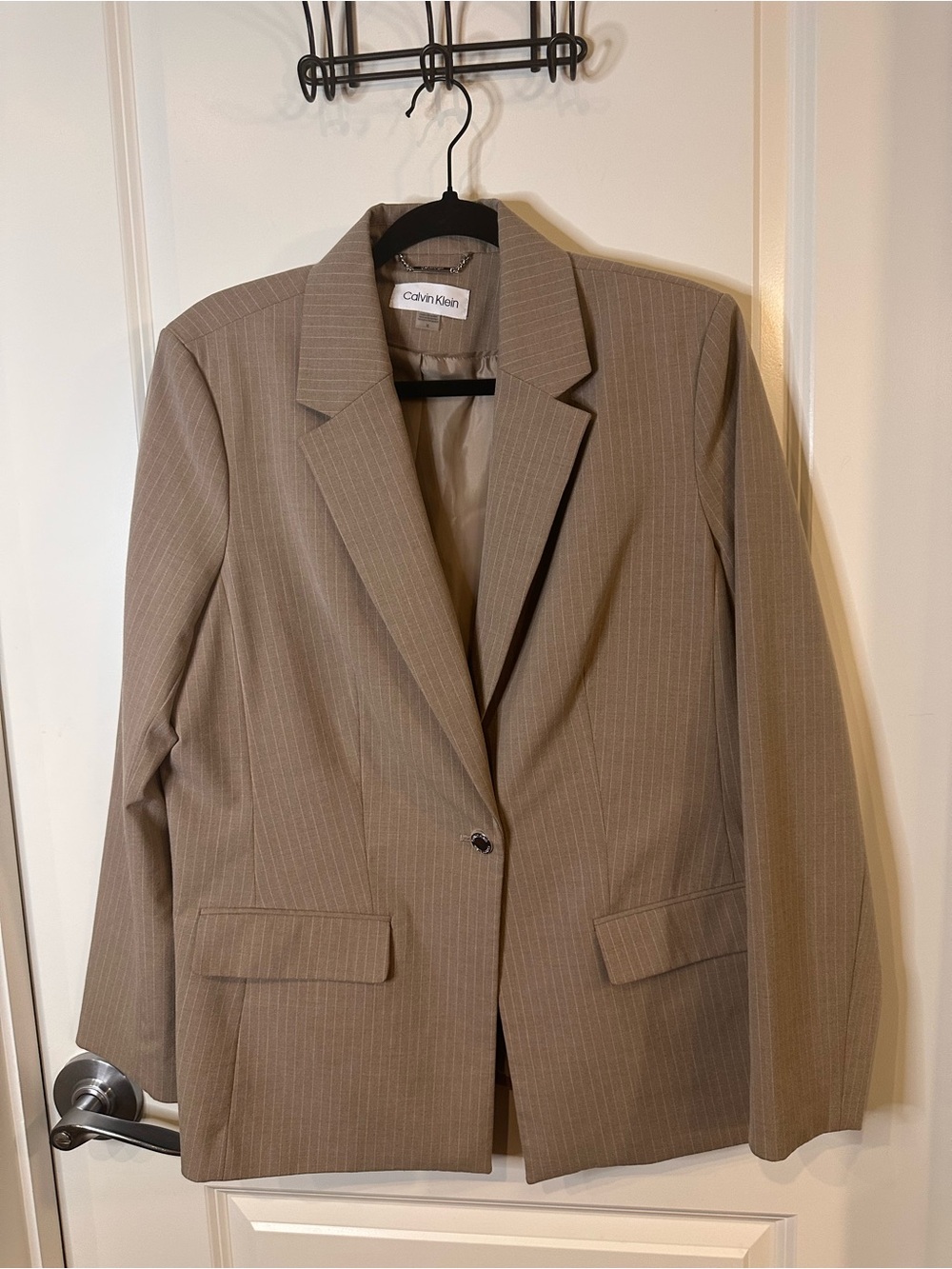 Calvin Klein Women’s Gray Pinstripe One-Button Career Blazer Jacket Size 16